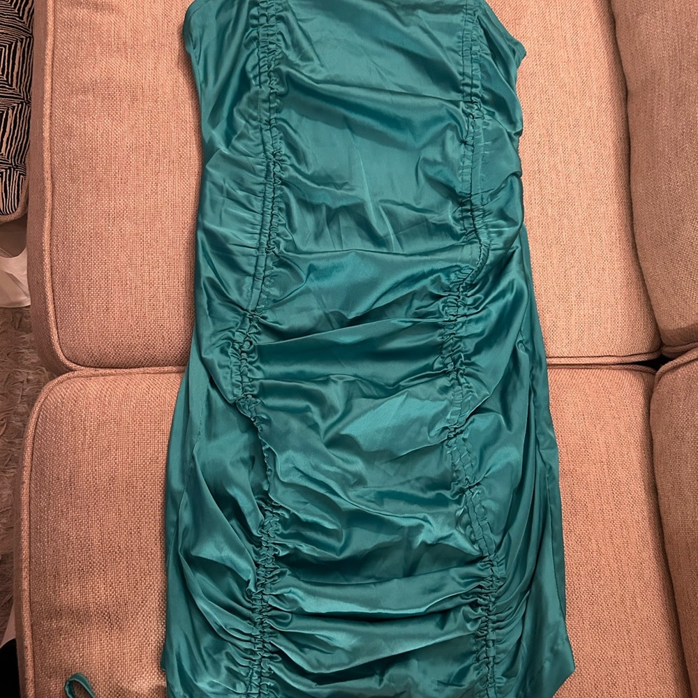 Green Ruched Satin Skirt